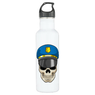 Botella De Agua Calavera como oficial de policía con gorra de poli
