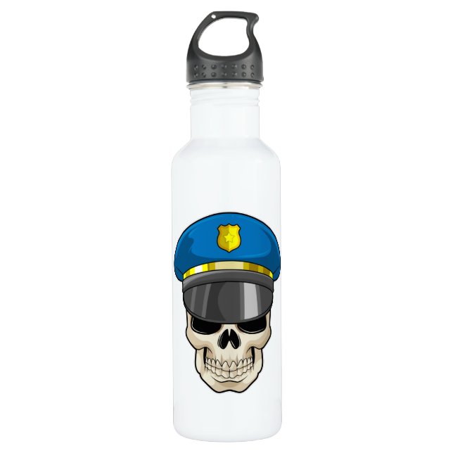 Botella De Agua Calavera como oficial de policía con gorra de poli (Anverso)