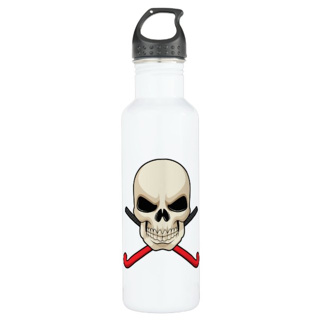 Botella De Agua Calavera en hockey con bate de hockey (Anverso)