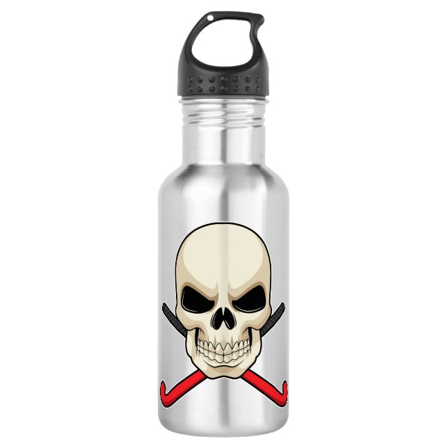 Botella De Agua Calavera en hockey con bate de hockey (Anverso)
