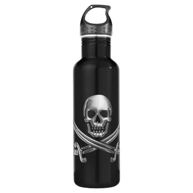 Botella De Agua Calavera plateada y espadas cruzadas (Anverso)