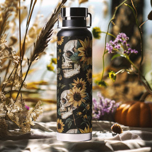 Botella De Agua Calaveras de Gótico de verano y girasoles tembloro