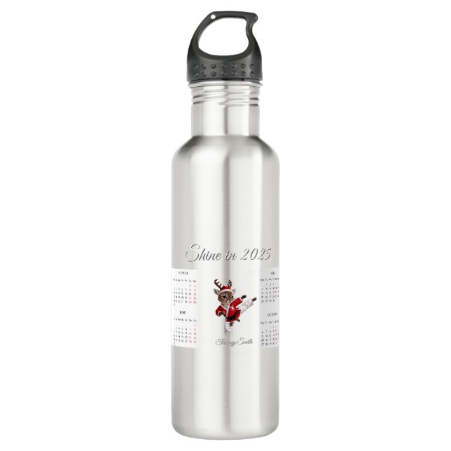 Botella De Agua Calendario Quirky Red Karate Reindeer 2025 (Anverso)