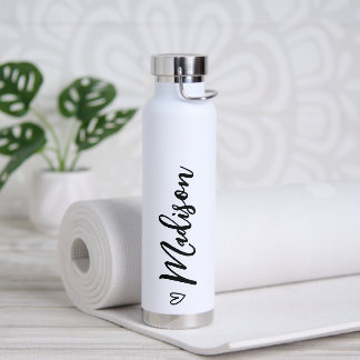 Botella De Agua Caligrafía cordial personalizada Blanco negro