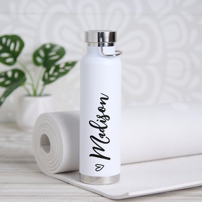 Botella De Agua Caligrafía cordial personalizada Blanco negro (Yoga)