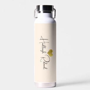 Botella De Agua Caligrafía de nombre Monograma Corazón Melocotón