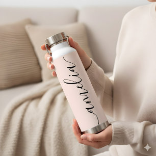 Botella De Agua Caligrafía moderna femenina rosa suave