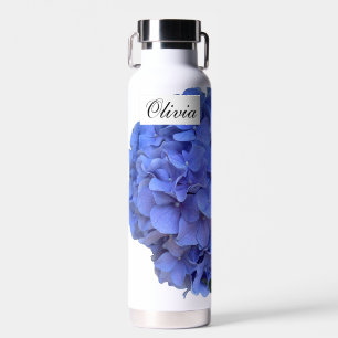 Botella De Agua Calligrafía floral elegante de guijarro azul