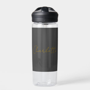 Botella De Agua Calligraphy Gold Color Gray Personalizado Personal