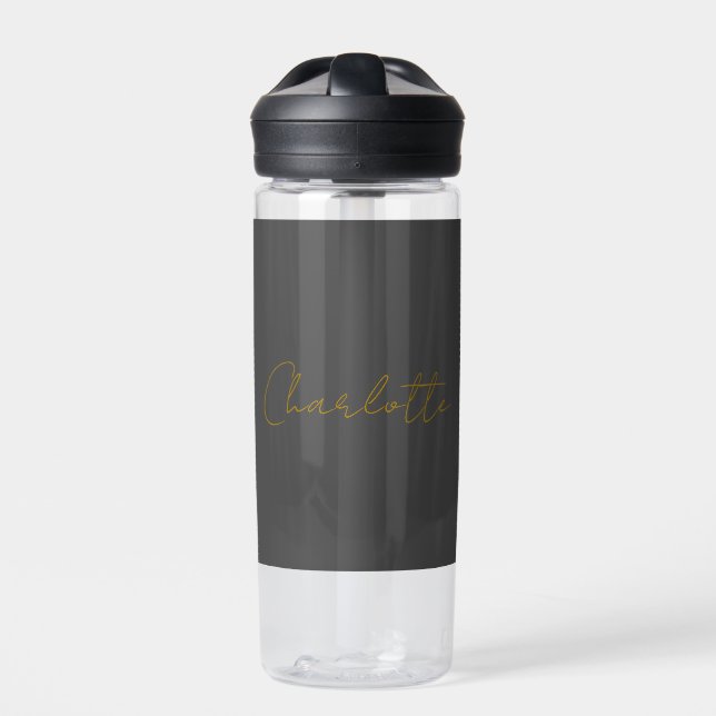 Botella De Agua Calligraphy Gold Color Gray Personalizado Personal (Delante)