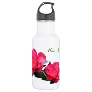 Botella De Agua camelia rosa bonita con nombre.