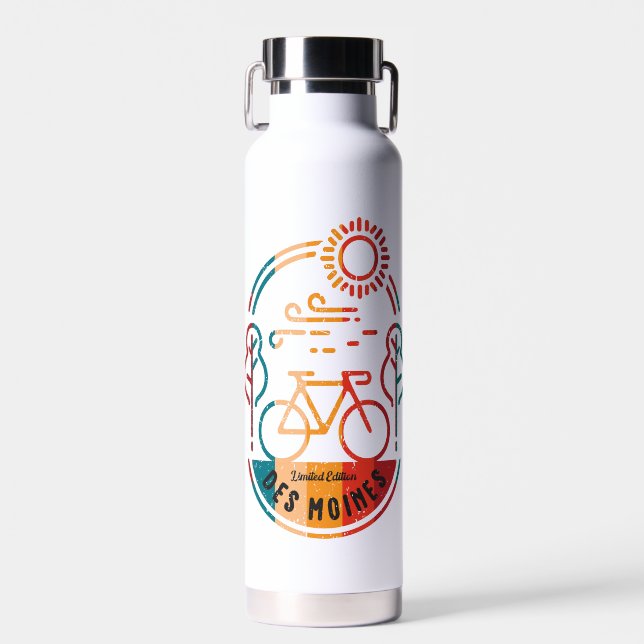 Botella De Agua Camino de Bicicletas Retro Des Moines. (Delantero)