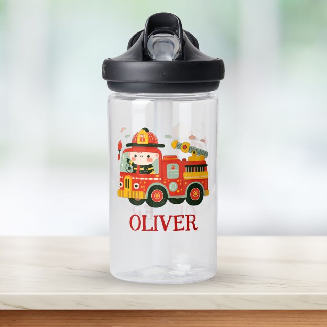 Botella De Agua Camión de bomberos y bombero personalizado (Subido por el creador)