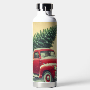 Botella De Agua Camión rojo vintage con árbol de Navidad
