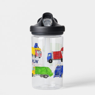 Botella De Agua Camiones de Basura Pintados Niños Monogramados