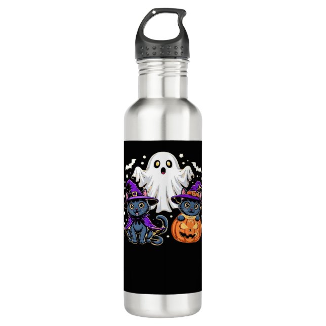 Botella De Agua Camiseta Clásica de Halloween Ghost Pumpkin Cat_3 (Anverso)