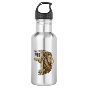 Botella De Agua Camiseta cristiana vintage cruz de león Fe sobre M