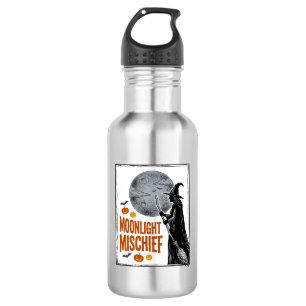 Botella De Agua Camiseta de Bruja Vintage Silueta de Luna de Hallo