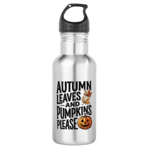Botella De Agua Camiseta de calabaza de otoño con hojas y ambiente
