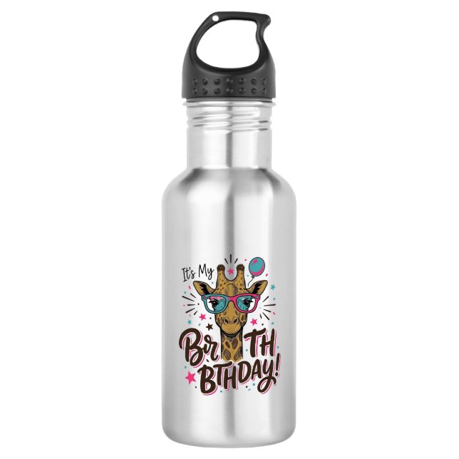 Botella De Agua Camiseta de fiesta de cumpleaños de jirafa con gra (Anverso)