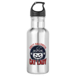 Botella De Agua Camiseta de gato vintage de bruja loca de gato de 