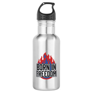 Botella De Agua Camiseta de grabado vintage Born In Freedom Flame 