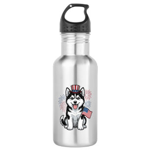 Botella De Agua Camiseta de grabado vintage de cachorro husky patr