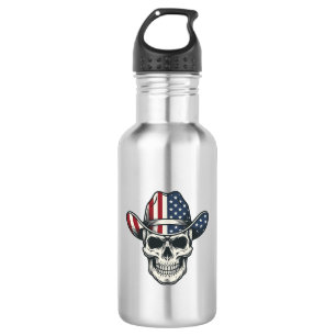 Botella De Agua Camiseta de grabado vintage de cráneo de vaquero p