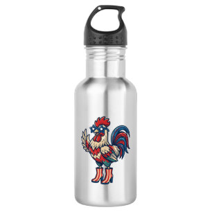 Botella De Agua Camiseta de grabado vintage de gallo patriótico co