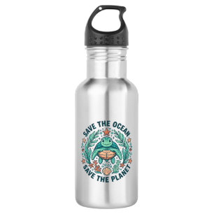 Botella De Agua Camiseta de grabado vintage de tortuga marina Salv