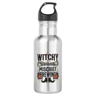 Botella De Agua Camiseta de Halloween de bruja con escoba y calder
