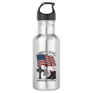 Botella De Agua Camiseta de la bandera del amapola de la cruz conm