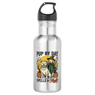 Botella De Agua Camiseta de Perro Bruja de Halloween Grabado Vinta