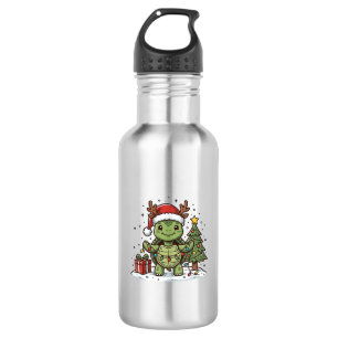 Botella De Agua Camiseta de Tortuga de Navidad Adorable Grabado Vi