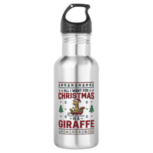 Botella De Agua Camiseta divertida de Navidad Jirafa Trineo