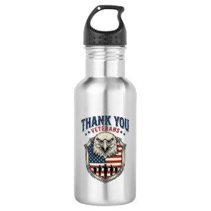 Botella De Agua Camiseta Escudo de Águila Patriótica Gracias Veter