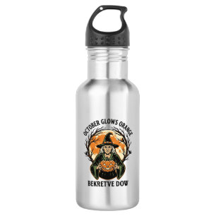 Botella De Agua Camiseta naranja de octubre vintage bruja calabaza