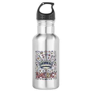 Botella De Agua Camiseta Patriótica Corona Libertad Vintage Améric