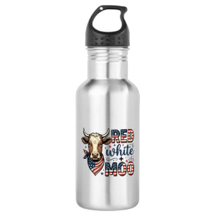 Botella De Agua Camiseta Patriótica Vaca Roja Blanca Moo 4 de Juli