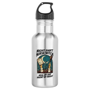 Botella De Agua Camiseta Retro de Bruja Enfermera del Turno Noctur