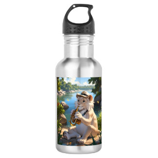 Botella De Agua Camiseta saxofonista de León Blanco