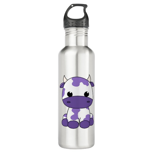 Botella De Agua Camiseta sobredimensionada de vaca morada_1 (Anverso)