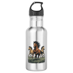 Botella De Agua Camiseta Vectorial Western de Caballos Salvajes Co
