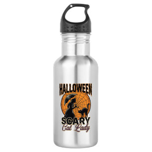 Botella De Agua Camiseta Vintage de Bruja de Halloween Señora Gato