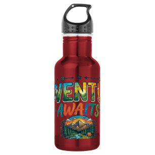Botella De Agua Camiseta vintage de montaña 'La aventura espera'