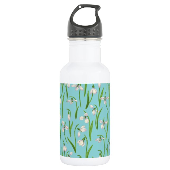 Botella De Agua Campanillas de invierno sobre azul piscina (Anverso)