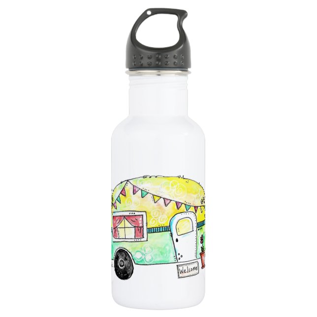Botella De Agua Camper feliz retro y caprichoso (Anverso)