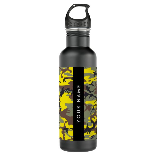 Botella De Agua Camuflaje amarillo y marrón Tu nombre Personaliza (Anverso)