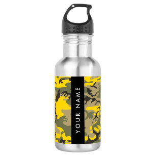 Botella De Agua Camuflaje Amarillo y Verde Personaliza tu nombre
