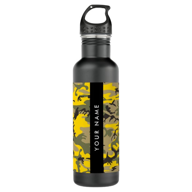 Botella De Agua Camuflaje amarillo y verde Tu nombre Personaliza (Anverso)